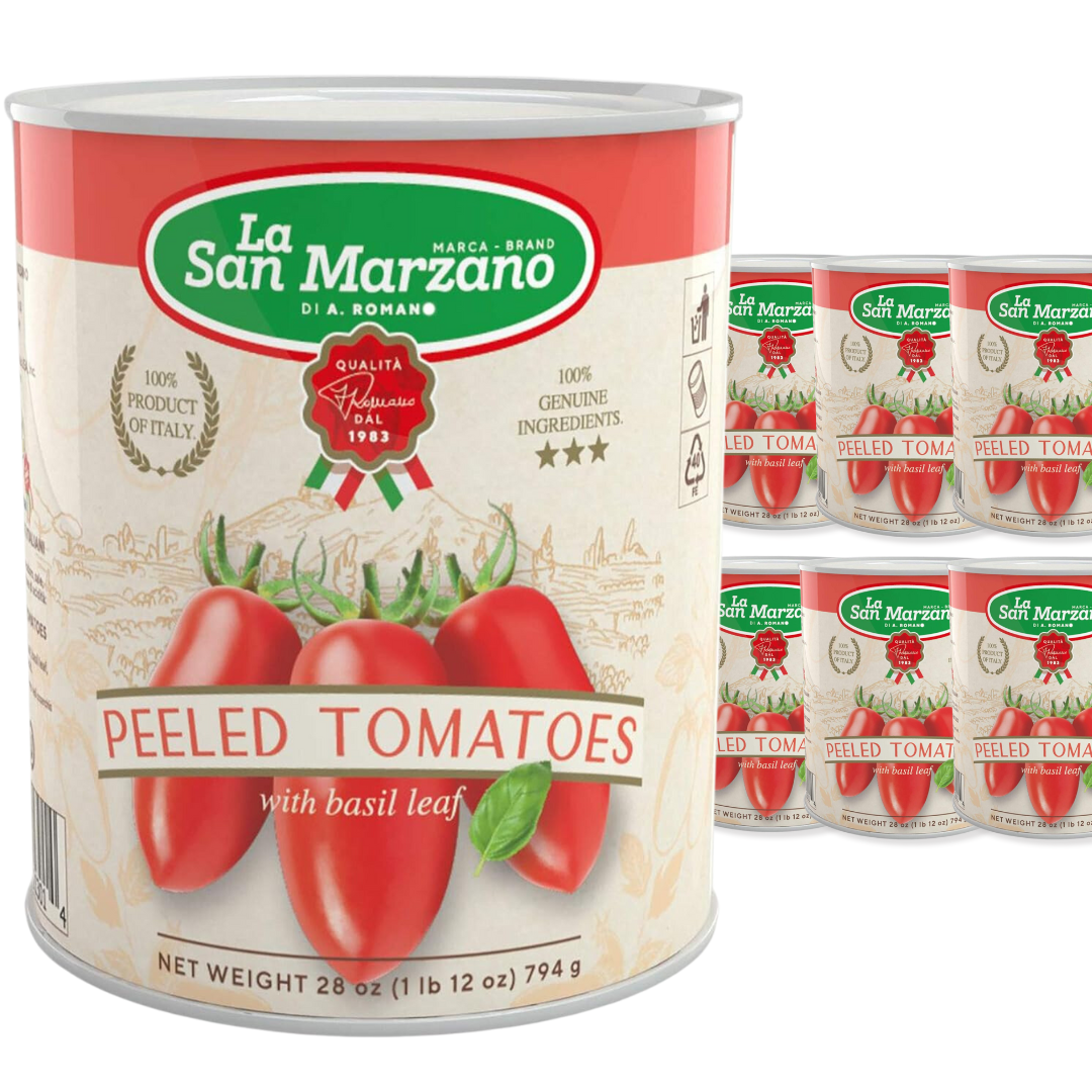 La San Marzano, Italian Whole Peeled Tomatoes in Puree with Basil 6 x can 28oz