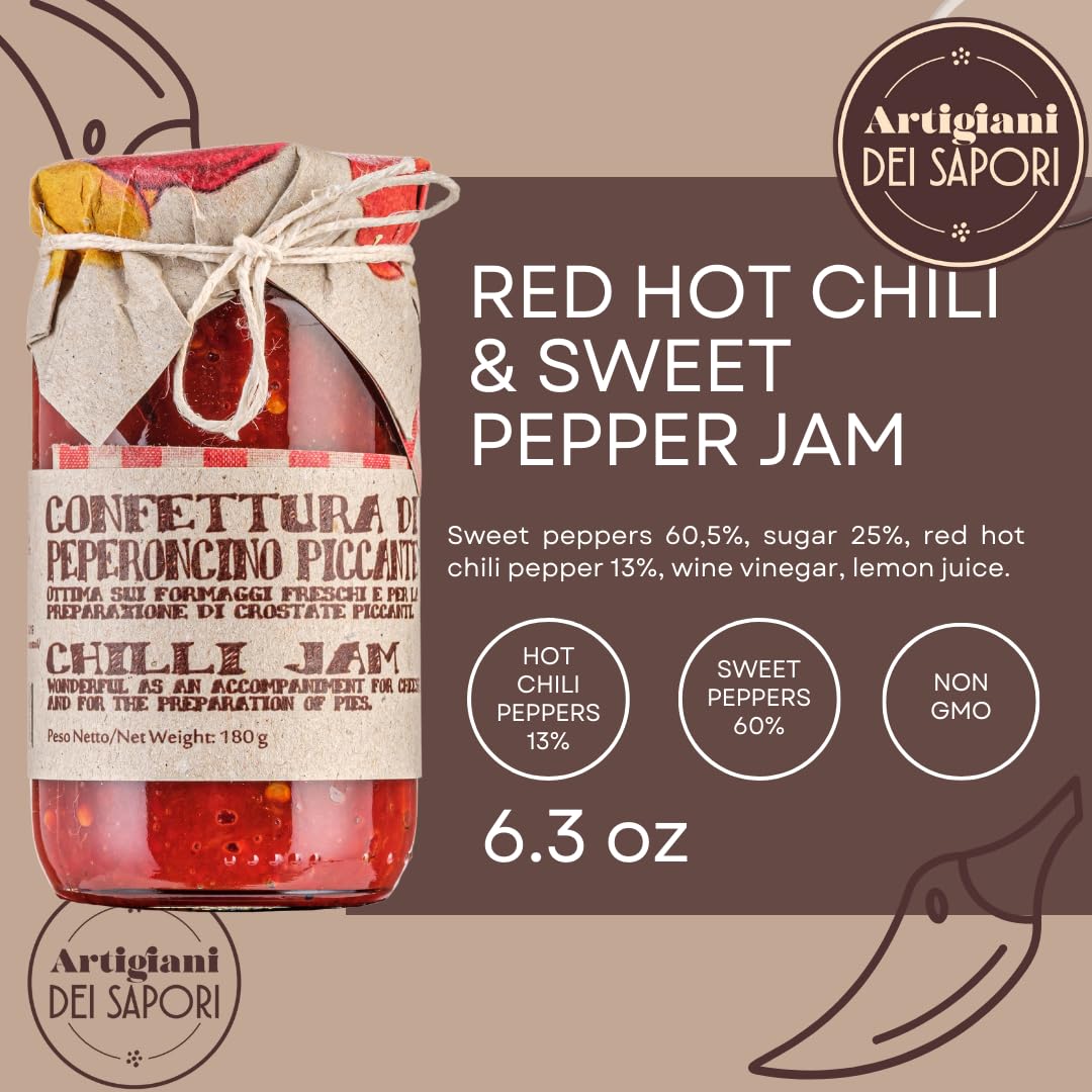 Artigiani dei Sapori, Calabrian Red Hot Chili & Sweet Pepper Jam  6.3 oz (180g)