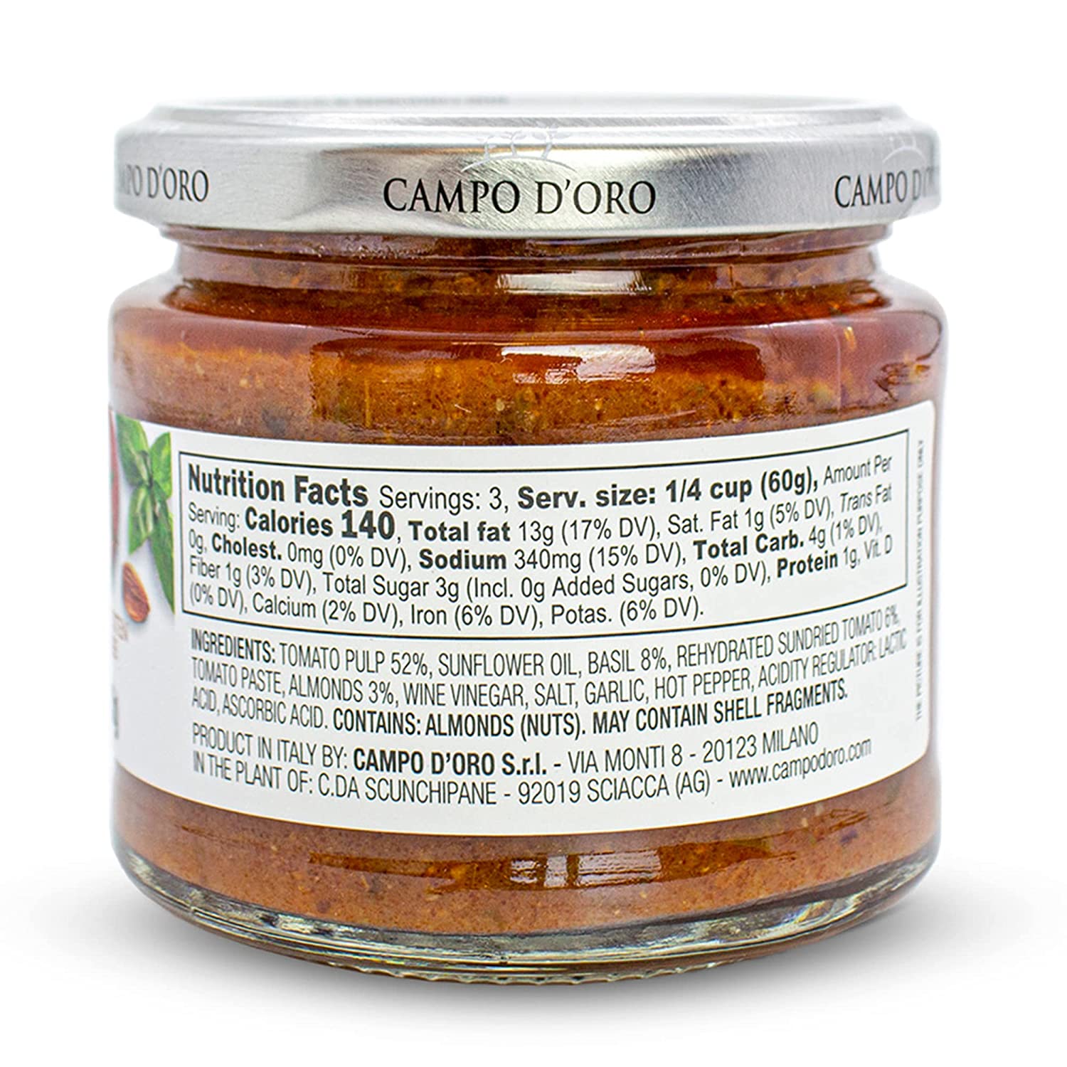 SALE! Campo D'Oro Trapanese Pesto Sauce, 6.35oz, 180g