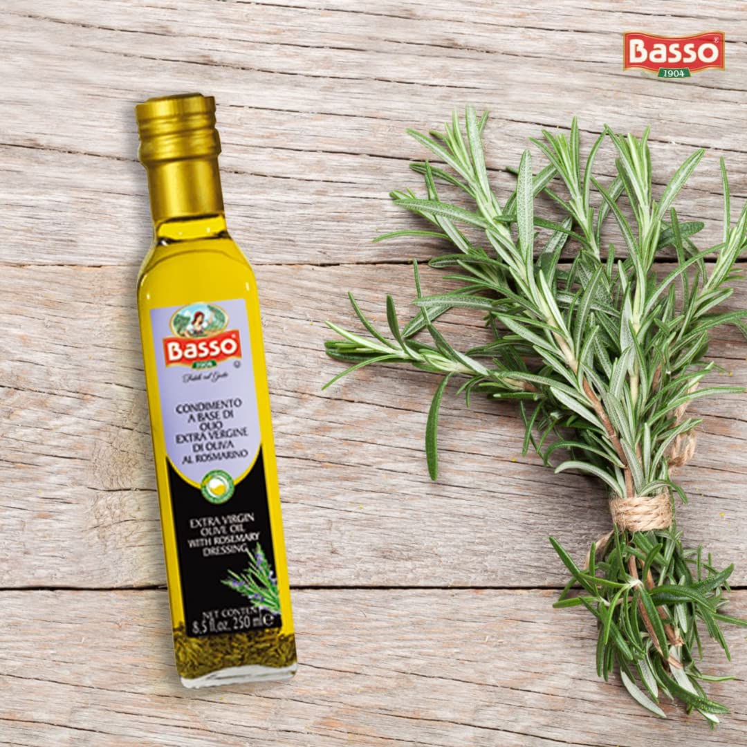 Basso 1904 Rosemary Infused Extra Virgin Olive Oil – Italian Finishing Oil – 8.5 fl oz (250 ml)