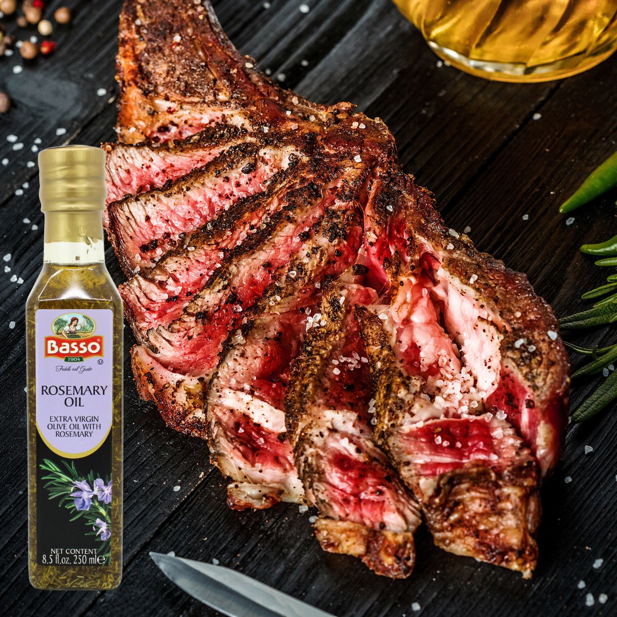 Basso 1904 Rosemary Infused Extra Virgin Olive Oil – Italian Finishing Oil – 8.5 fl oz (250 ml)