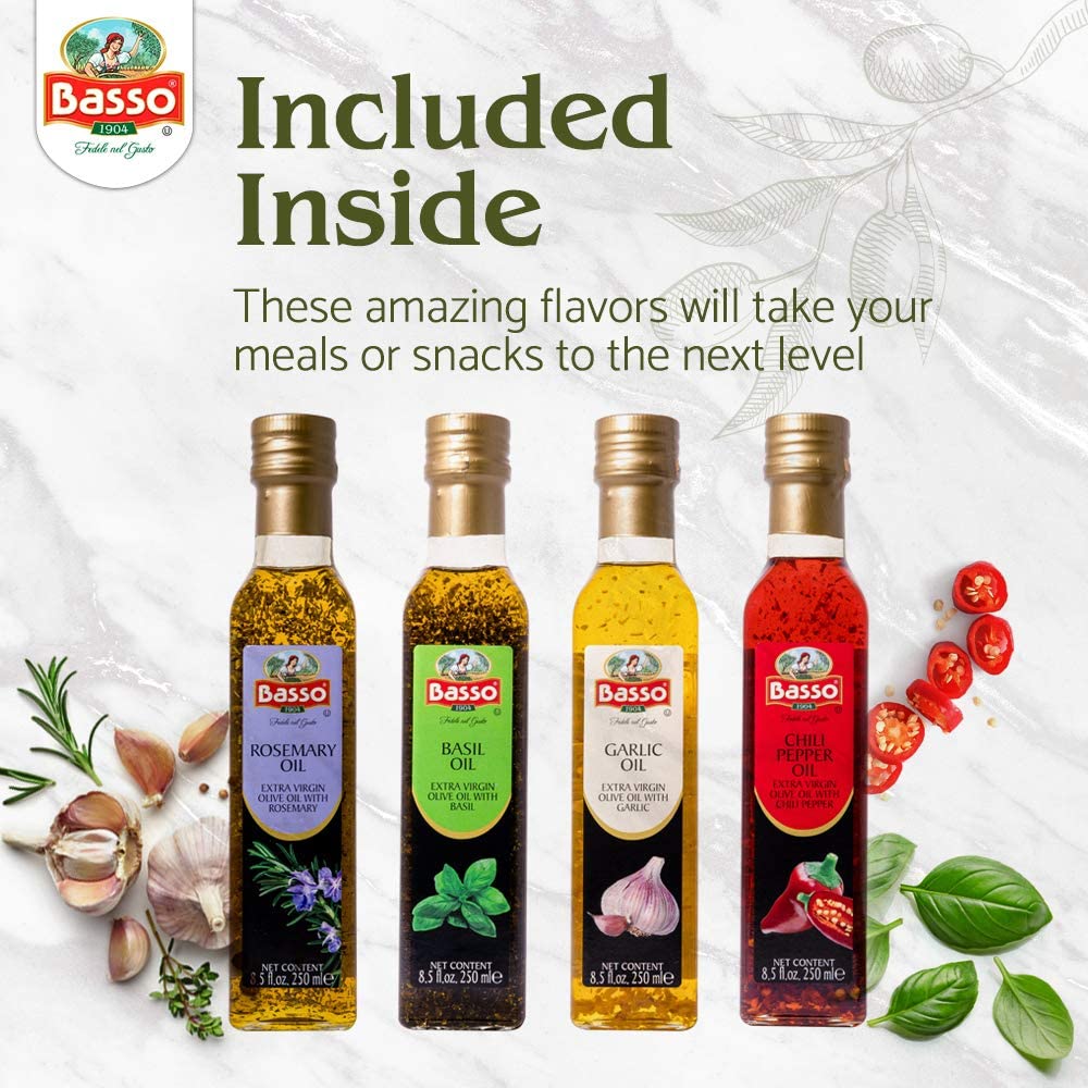 Basso 1904 Rosemary Infused Extra Virgin Olive Oil – Italian Finishing Oil – 8.5 fl oz (250 ml)