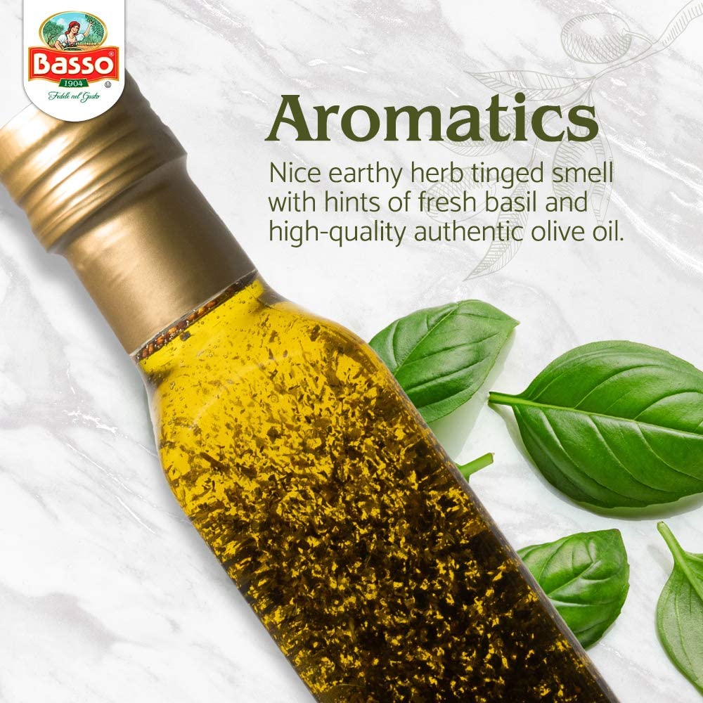 Basso 1904 Basil Infused Extra Virgin Olive Oil – Italian Finishing Oil – 8.5 fl oz (250 ml)