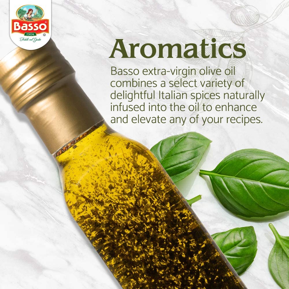 Basso 1904 Infused Extra Virgin Olive Oil Gift Set – Garlic, Chili, Rosemary & Basil – 4 x 8.5 fl oz (250 ml)