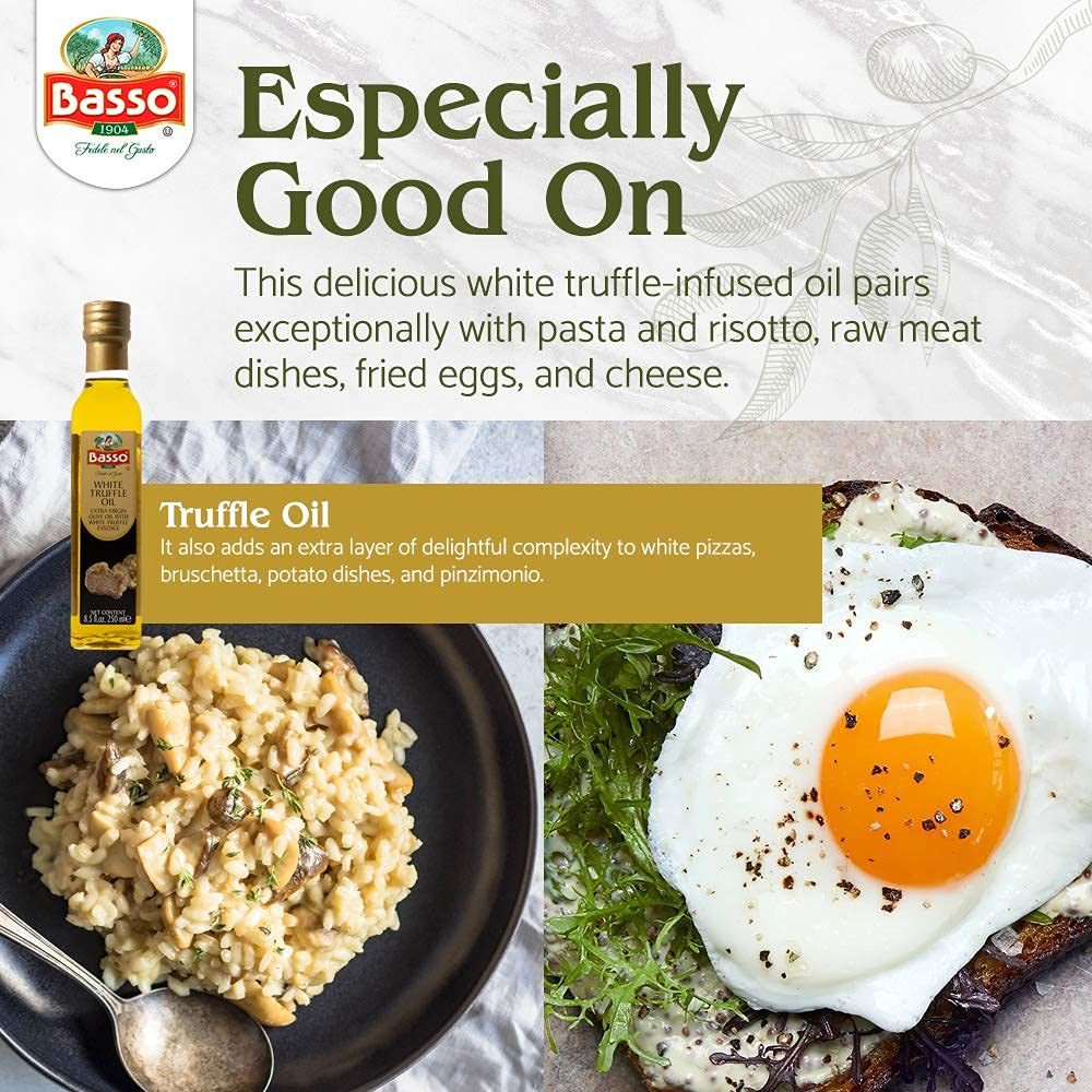 Basso 1904, White Truffle Infused Extra Virgin Olive Oil – 250 ml (8.5 oz)