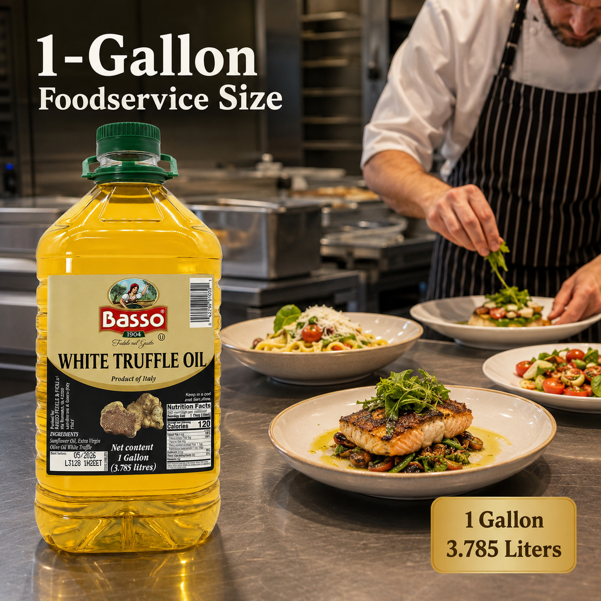 Basso 1904 Black Truffle Infused Extra Virgin Olive Oil – Foodservice Size – 1 Gallon (3.785 L)