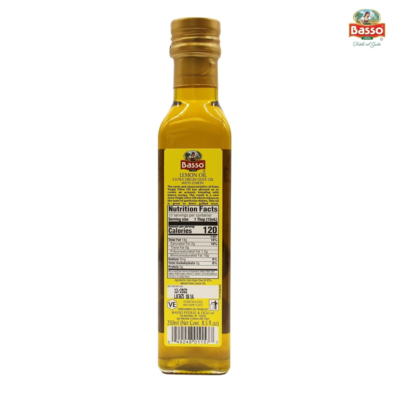 Basso 1904 Lemon Infused Extra Virgin Olive Oil – Italian Finishing Oil – 8.5 fl oz (250 ml)