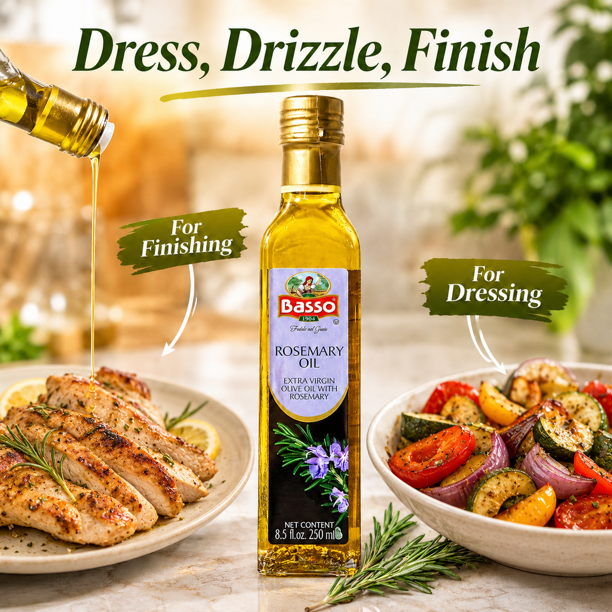 Basso 1904 Rosemary Infused Extra Virgin Olive Oil – Italian Finishing Oil – 8.5 fl oz (250 ml)