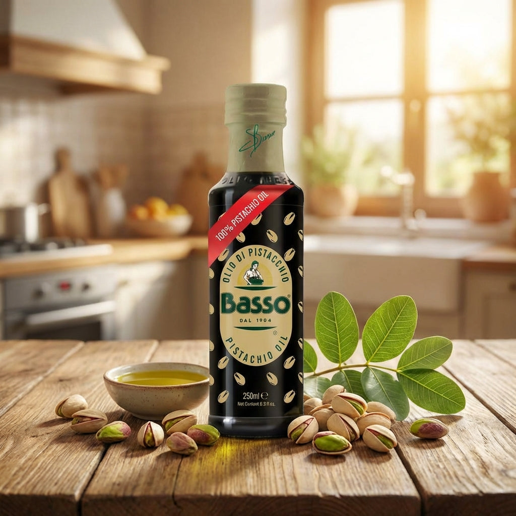 Basso 1904 100% Pistachio Oil – Cold-Pressed Italian Pistachio Oil for Dressings, Baking, Drizzling & Dipping – Product of Italy – 250ml