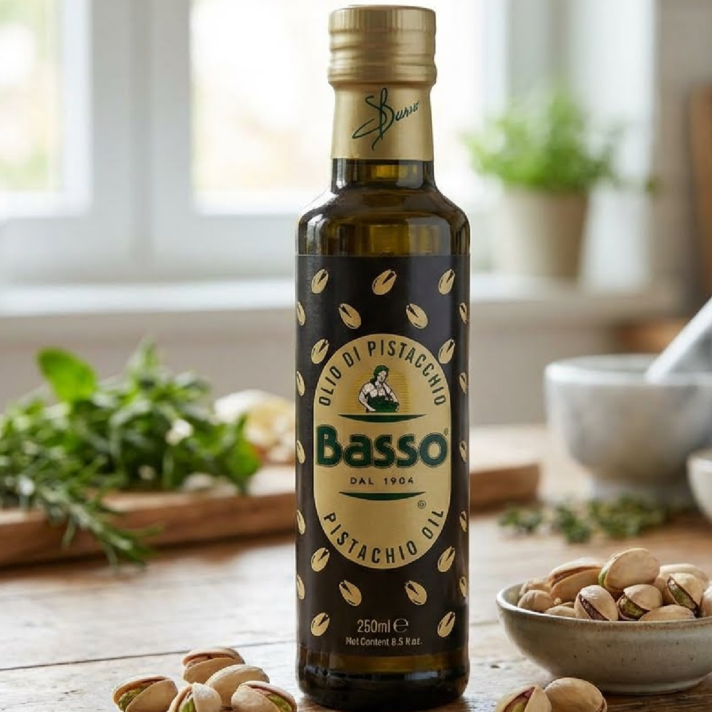 Basso 1904 100% Pistachio Oil – Cold-Pressed Italian Pistachio Oil for Dressings, Baking, Drizzling & Dipping – Product of Italy – 250ml