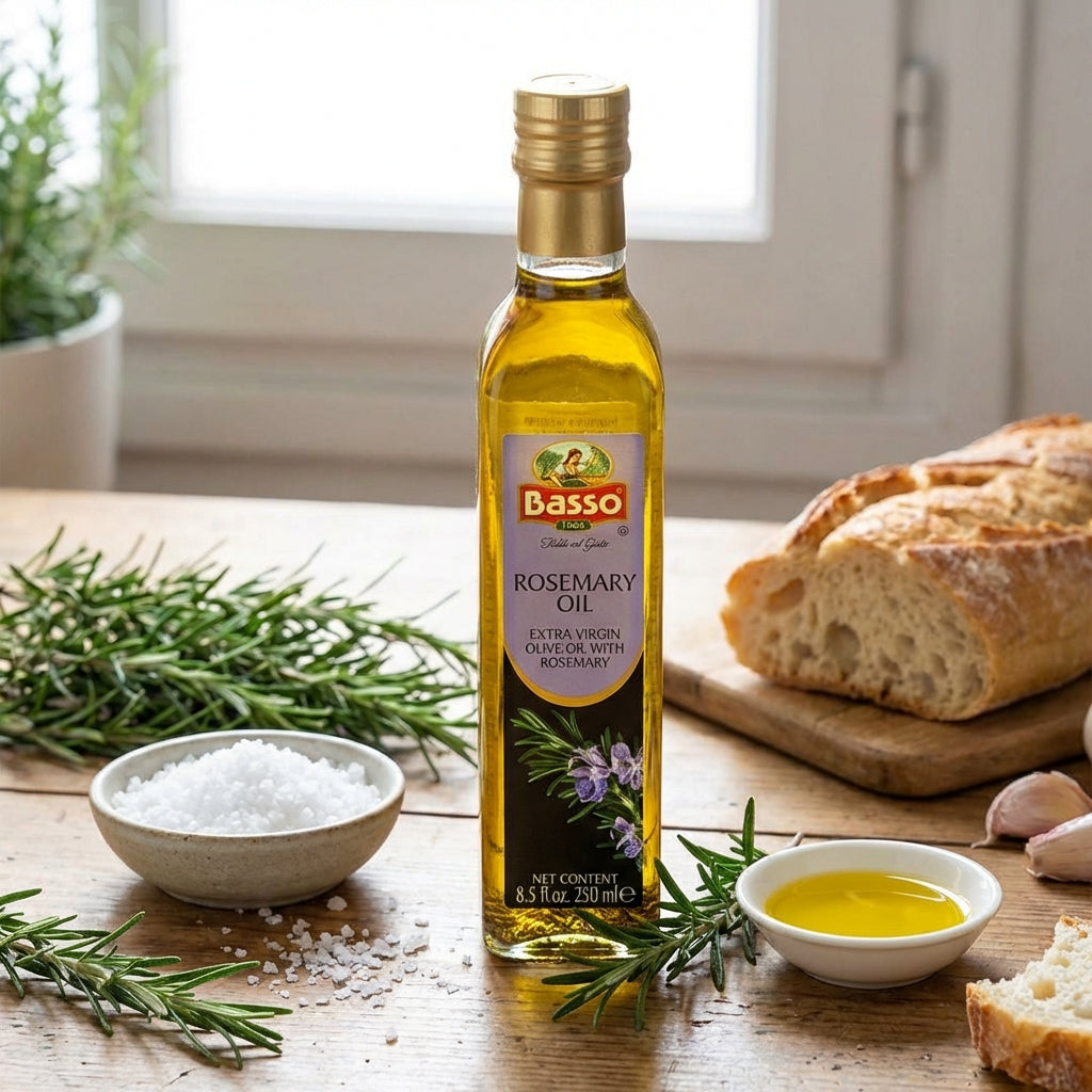 Basso 1904 Rosemary Infused Extra Virgin Olive Oil – Italian Finishing Oil – 8.5 fl oz (250 ml)