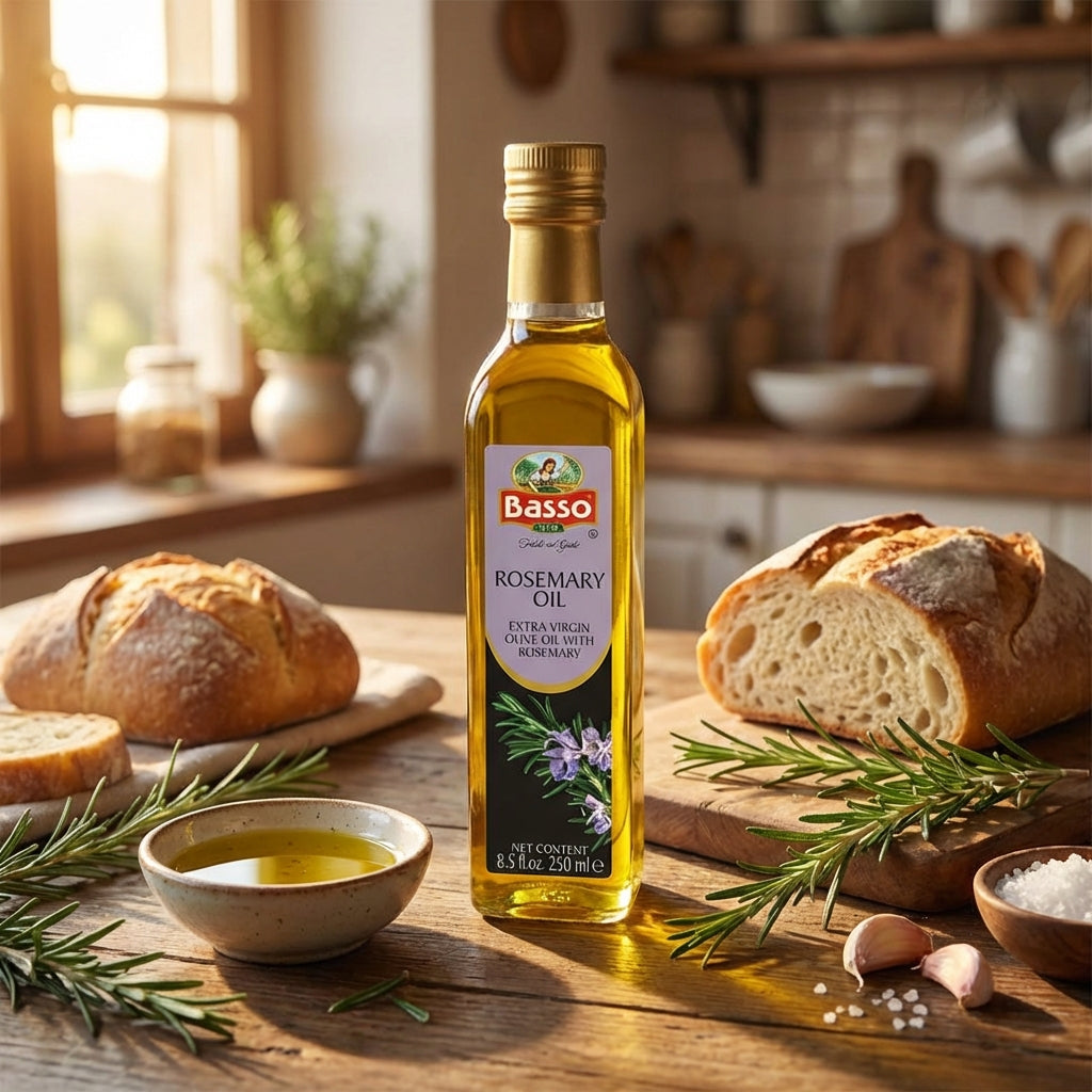 Basso 1904 Rosemary Infused Extra Virgin Olive Oil – Italian Finishing Oil – 8.5 fl oz (250 ml)
