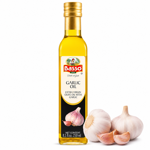 Basso 1904 Garlic Infused Extra Virgin Olive Oil – Italian Finishing Oil – 8.5 fl oz (250 ml)