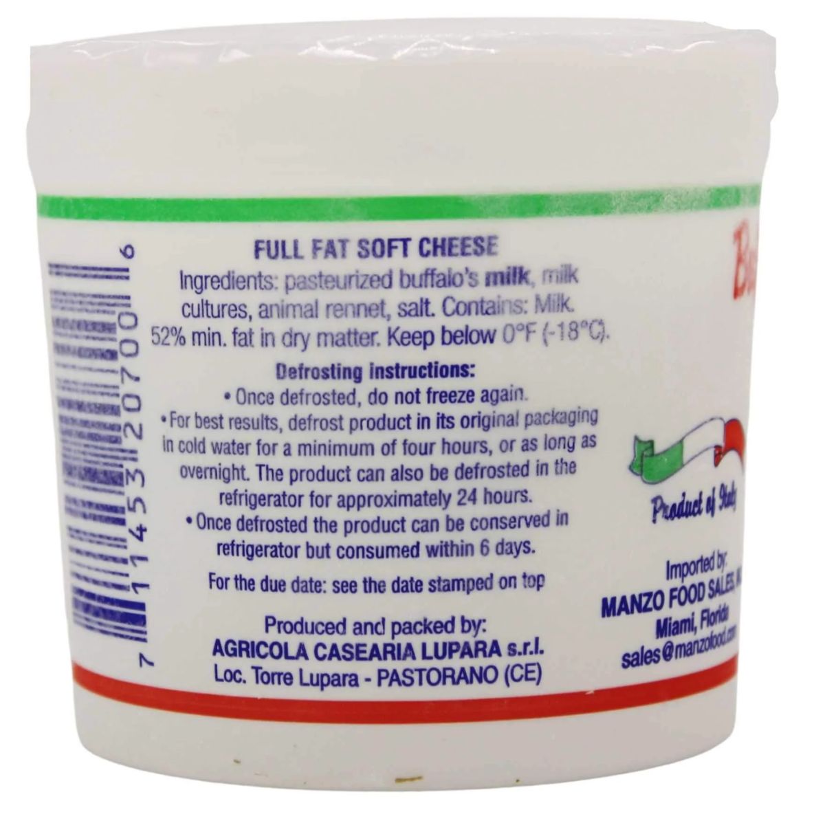 Lupara Buffalo Mozzarella, 7 oz Ball per Cup, 12 Cups