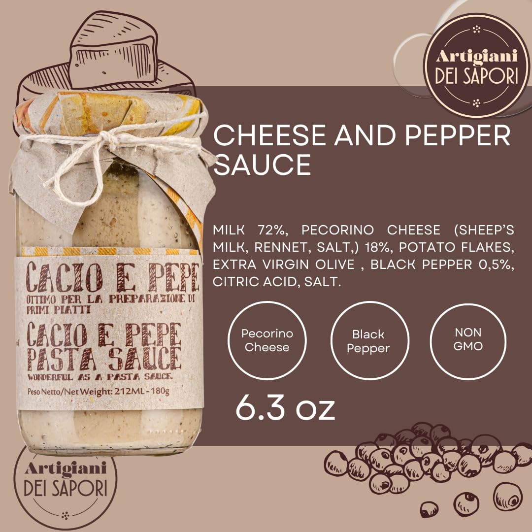 Artigiani dei Sapori, Cacio e Pepe Pasta Sauce, Creamy Cheese and Peppe  6.3oz, (178g)