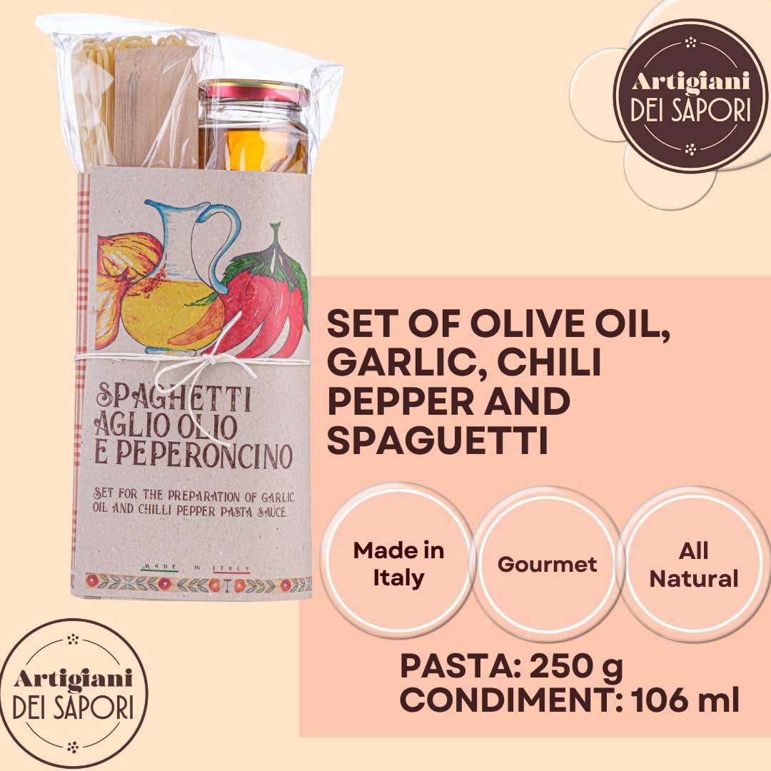 Artigiani dei Sapori, Pasta Gift Set Spaghetti with Garlic, Oil and Chili Pepper Pasta Sauce