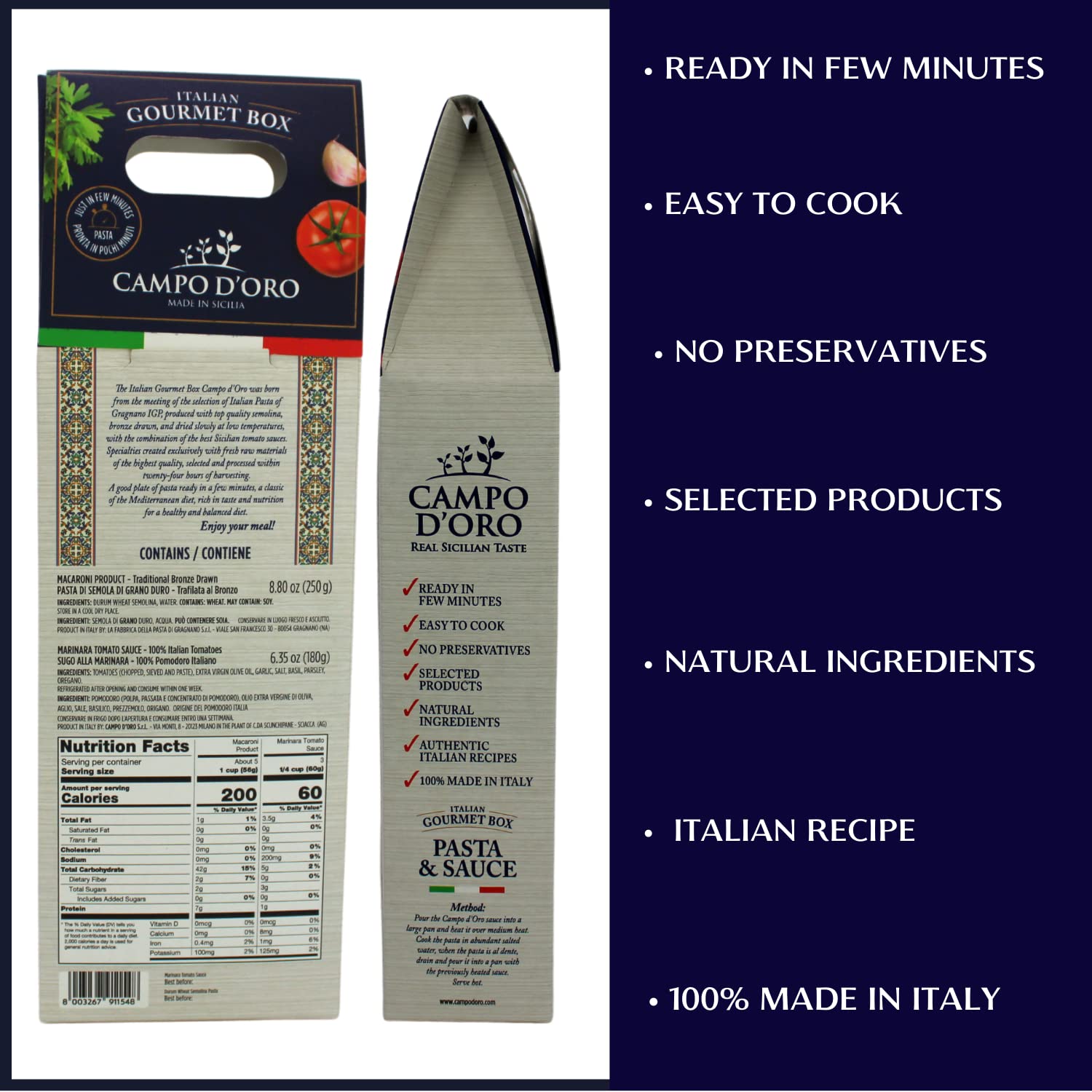 SALE! Campo D'Oro Italian Gourmet Food Gift Basket - Classic Pasta Menu.