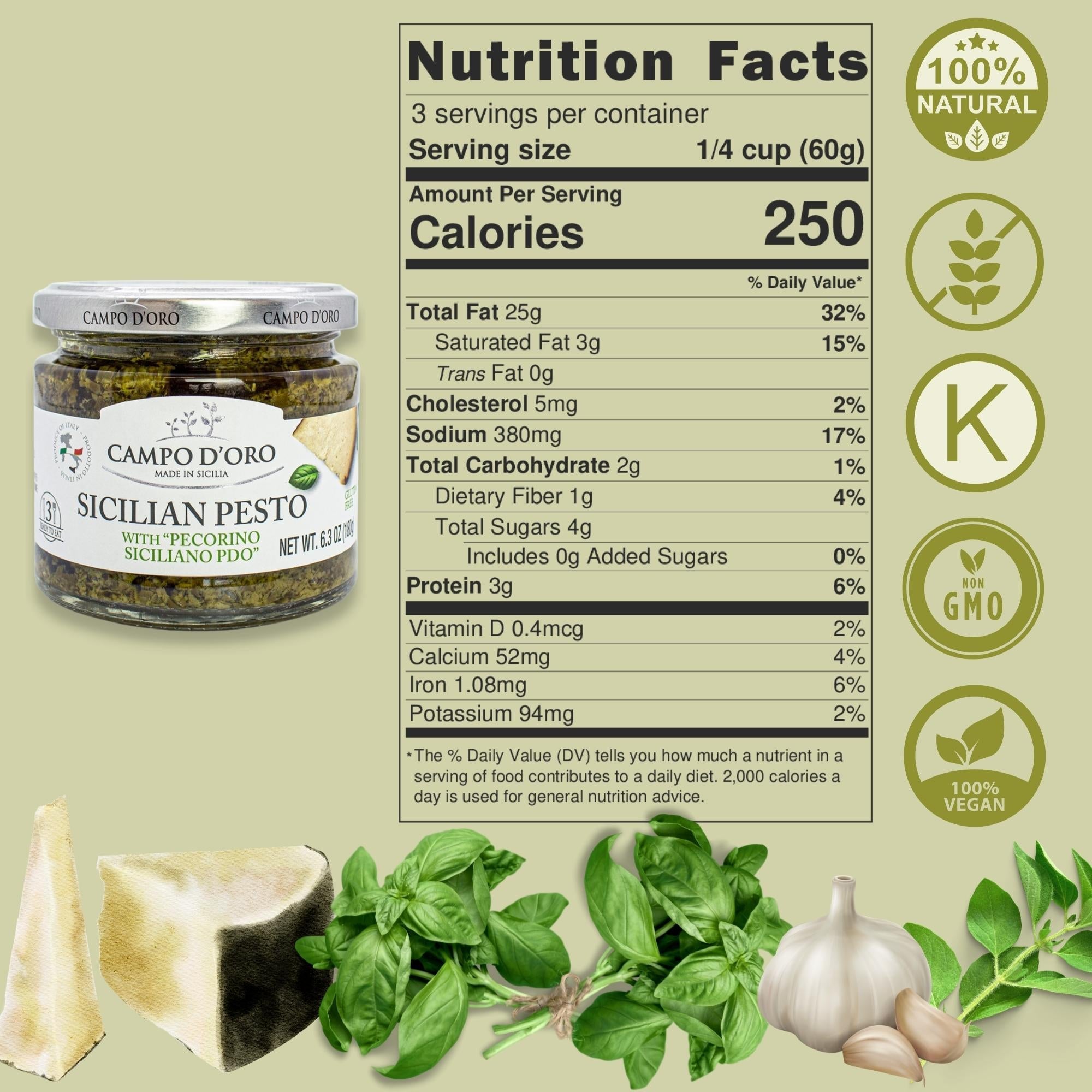 Campo D'Oro, Basil Pesto with Pecorino, 6.35 oz