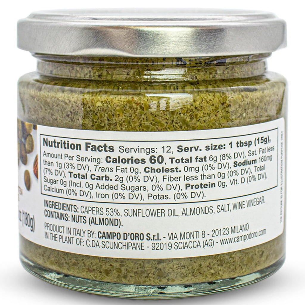 SALE! Campo D'Oro Capers And Sicilian Almond Pate, 6.35oz (180g)