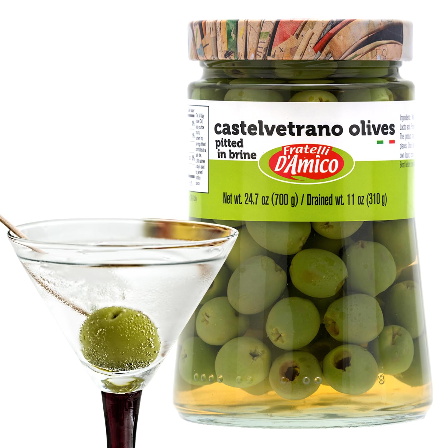 Fratelli D'Amico, Castelvetrano olive (Pitted), Family-Size . 24oz, (700 g)