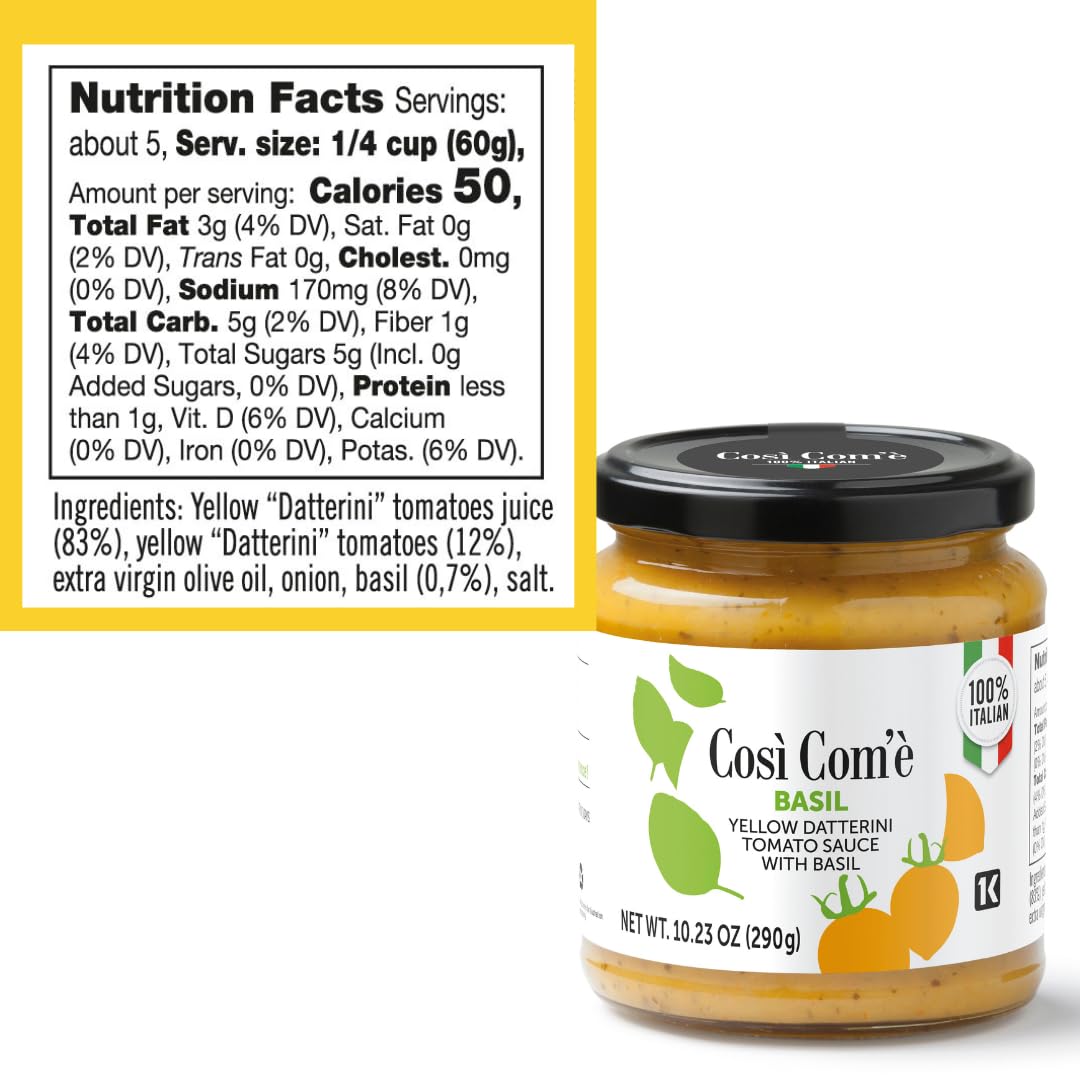Così Com'è, Yellow Tomato Pasta Sauce with Basil – 10.23 oz (290 g)