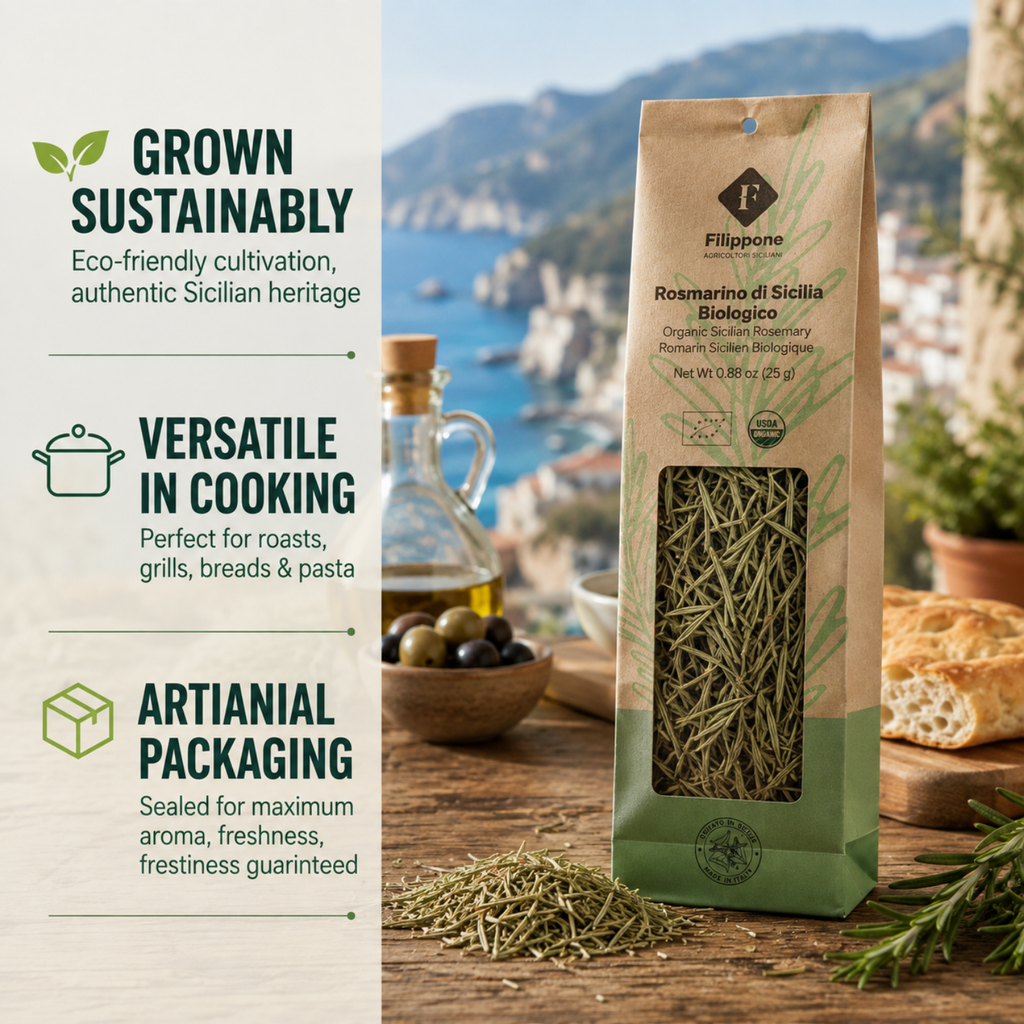 Filippone, Organic Dried Rosemary bunches, Italian Dried Rosemary Leaves, 0.88oz (25g)