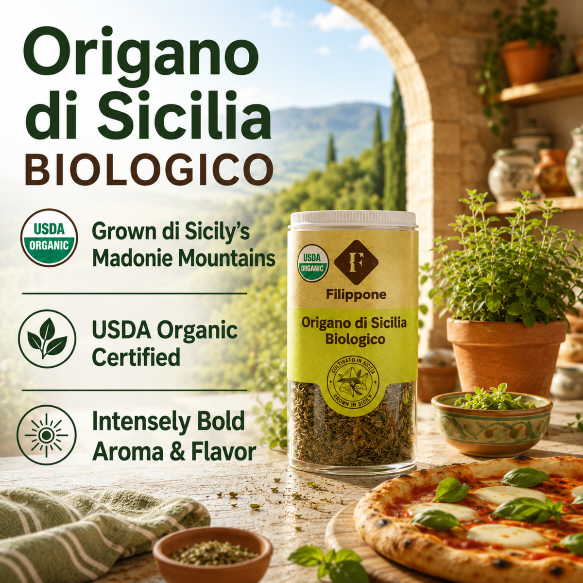 Filippone, Organic Oregano Seasoning, Italian Dried Oregano Shaker, 0.52oz (15g)