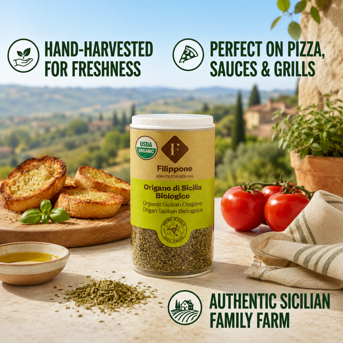 Filippone, Organic Oregano Seasoning, Italian Dried Oregano Shaker, 0.52oz (15g)