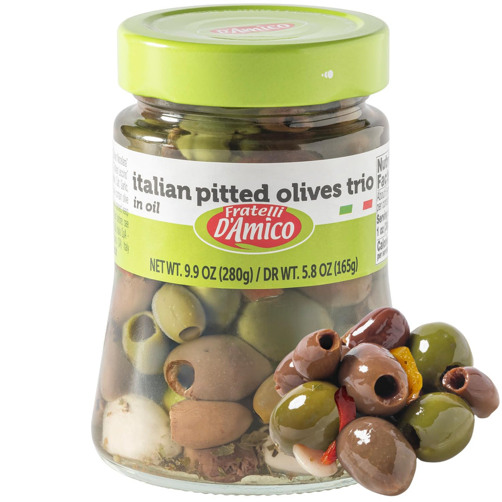 Early Black Friday! Fratelli D'Amico, Italian Olives Mix Pitted with garlic and red and yellow peppers, 9.9 oz  (280g)