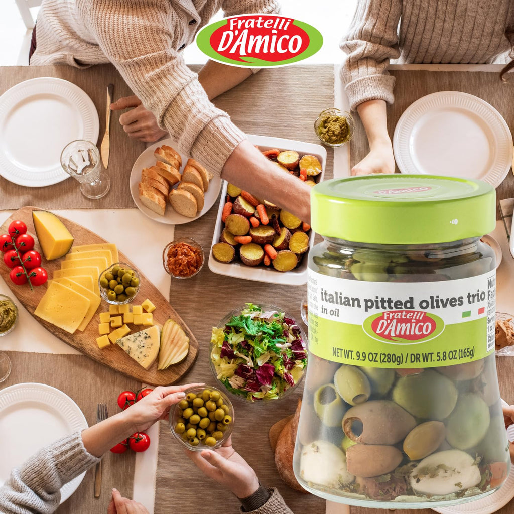 Early Black Friday! Fratelli D'Amico, Italian Olives Mix Pitted with garlic and red and yellow peppers, 9.9 oz  (280g)