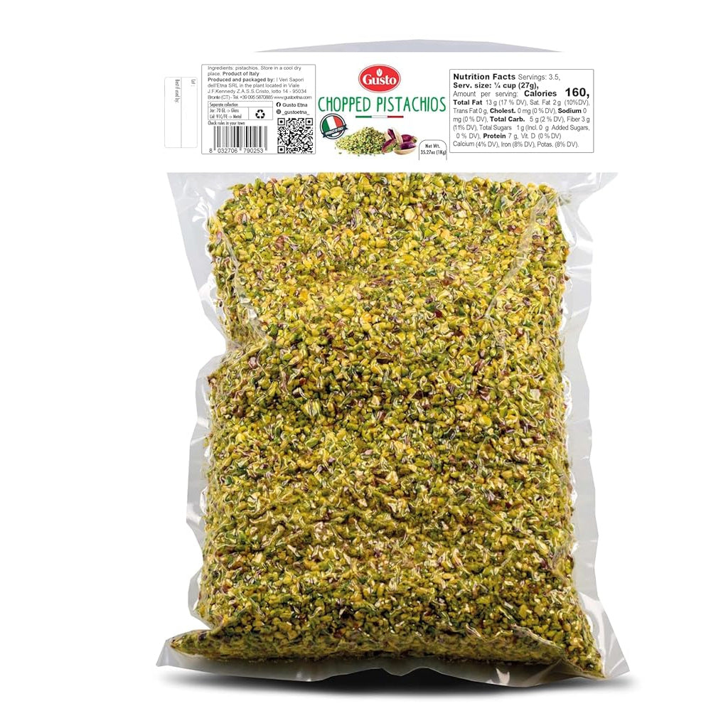 Gusto Etna Sicilian Raw Chopped Pistachios – 1 kg (2.2 lb) Bulk
