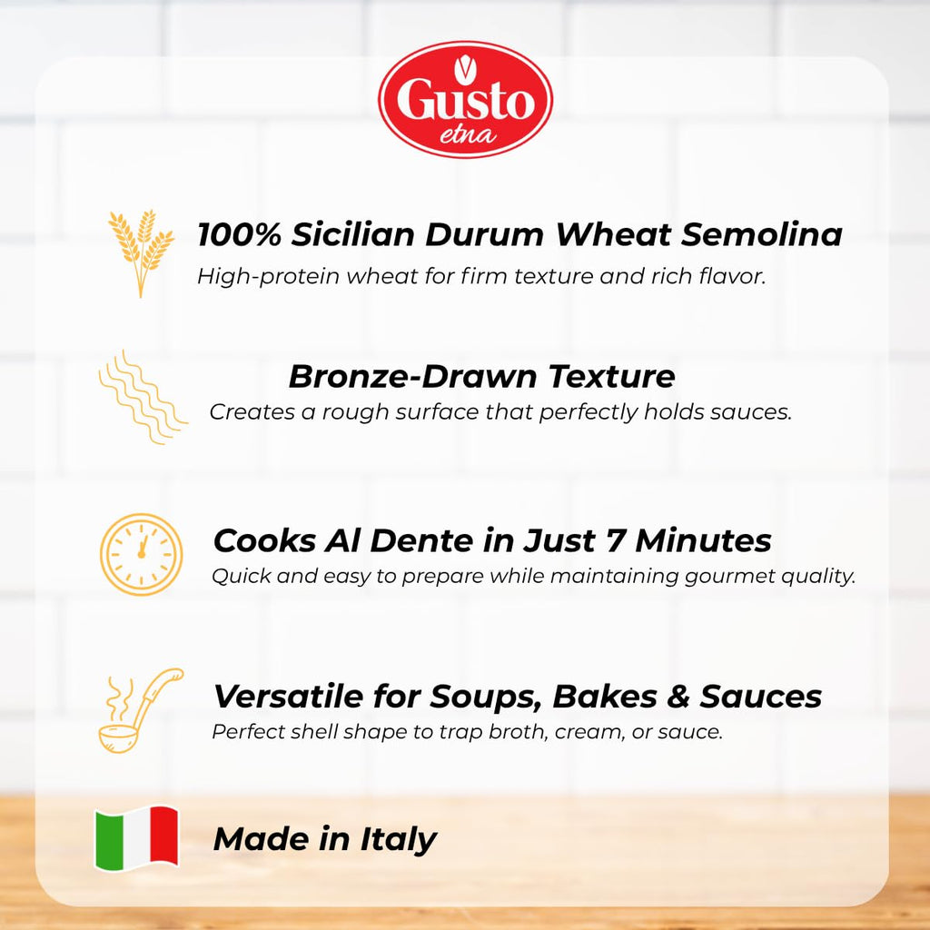 Shell 500g GUSTO ETNA, Gnocchette Shell Pasta - Sardinian Shell (500g) – Italyyy