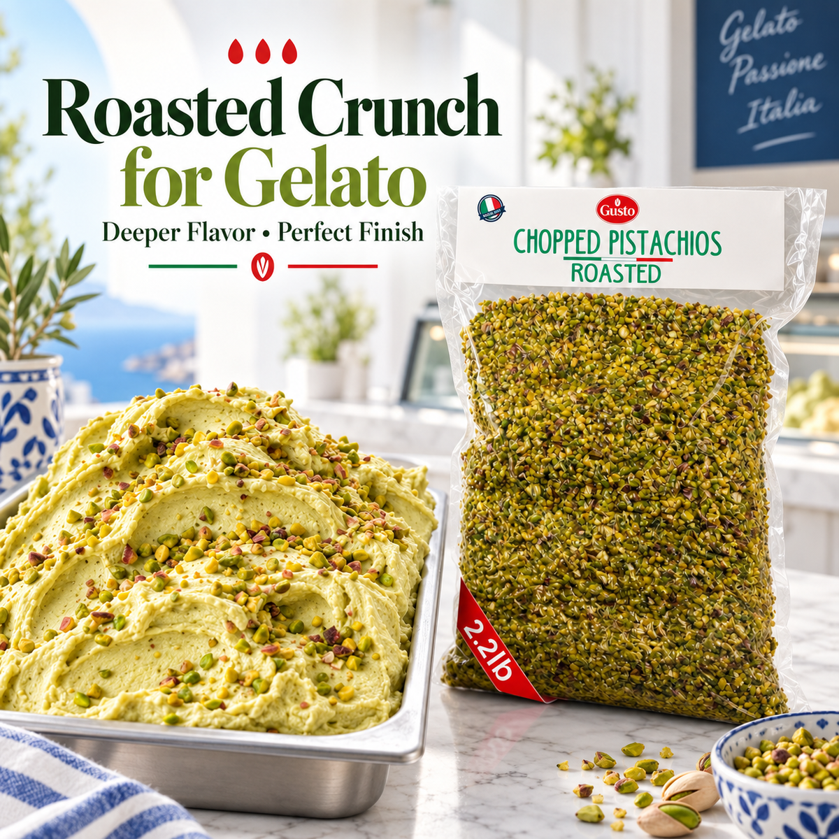 Gusto Etna Sicilian Roasted Chopped Pistachios – 1kg (2.2 lb) Bulk