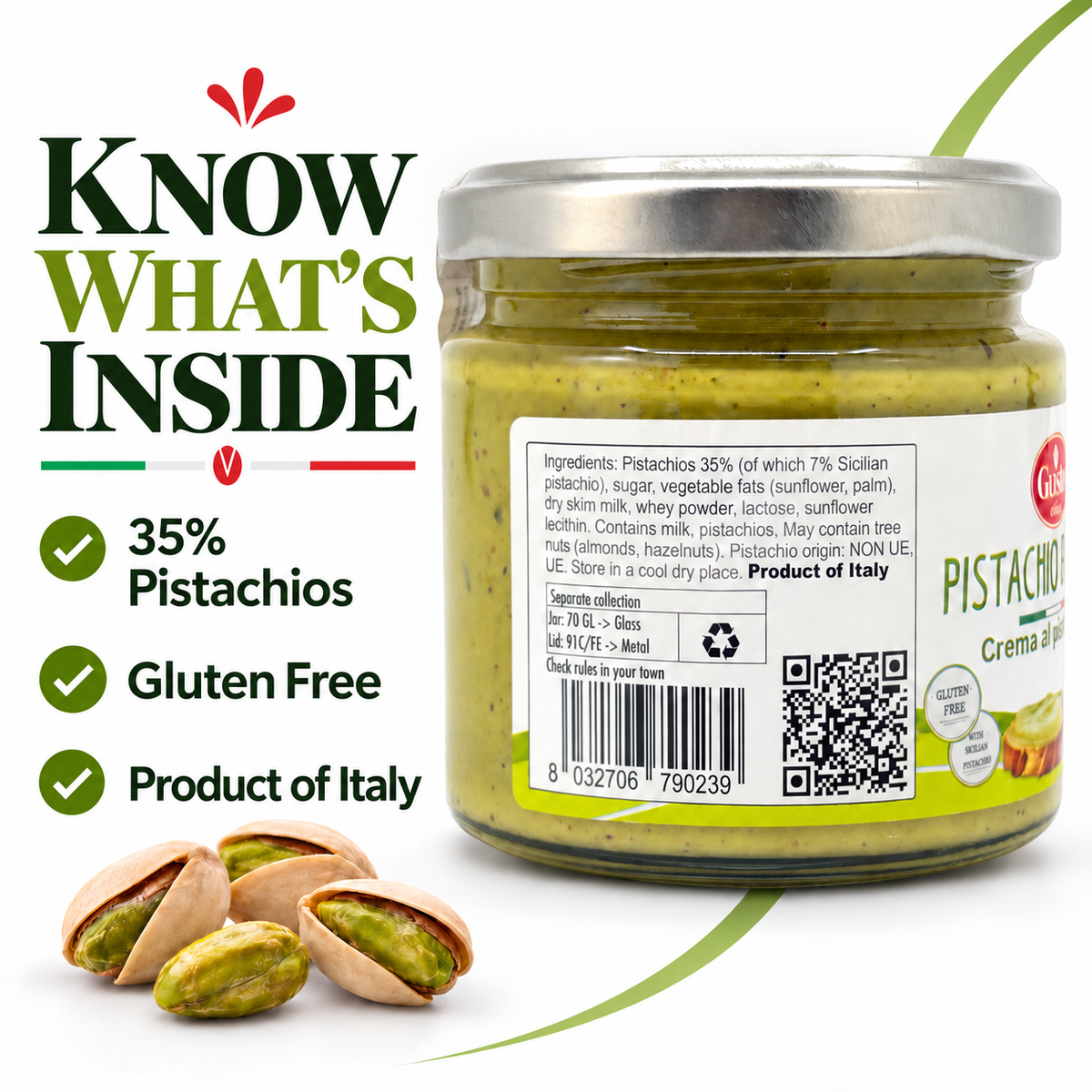 Gusto Etna Sicilian Pistachio Cream Spread – 35% Pistachio – 190g (6.7 oz)