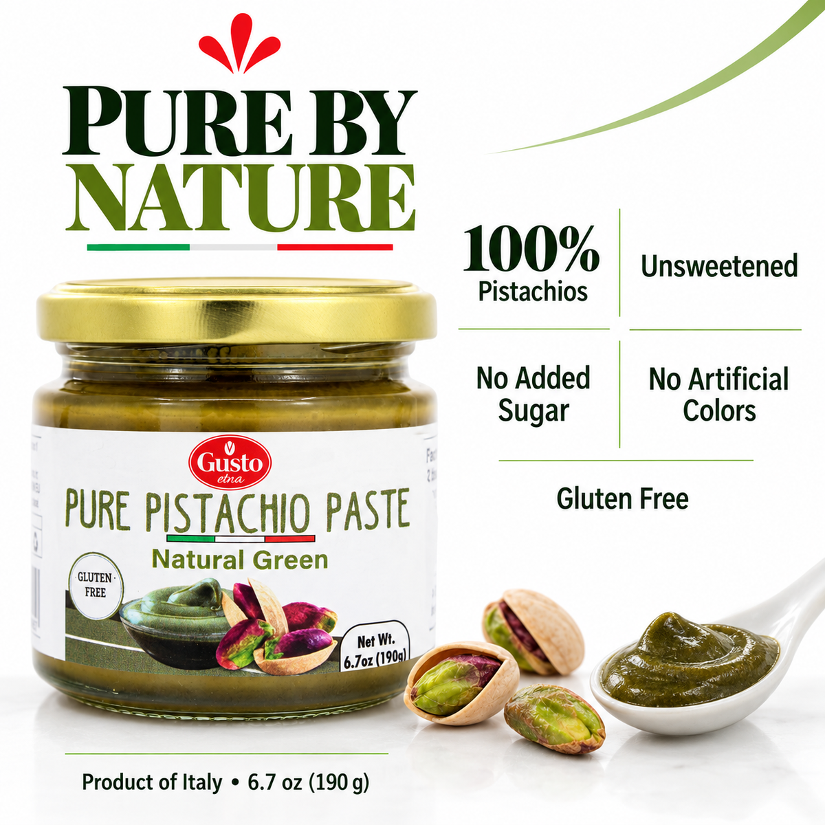 Gusto Etna 100% Sicilian Pistachio Paste – Unsweetened – 172g (6.07 oz)