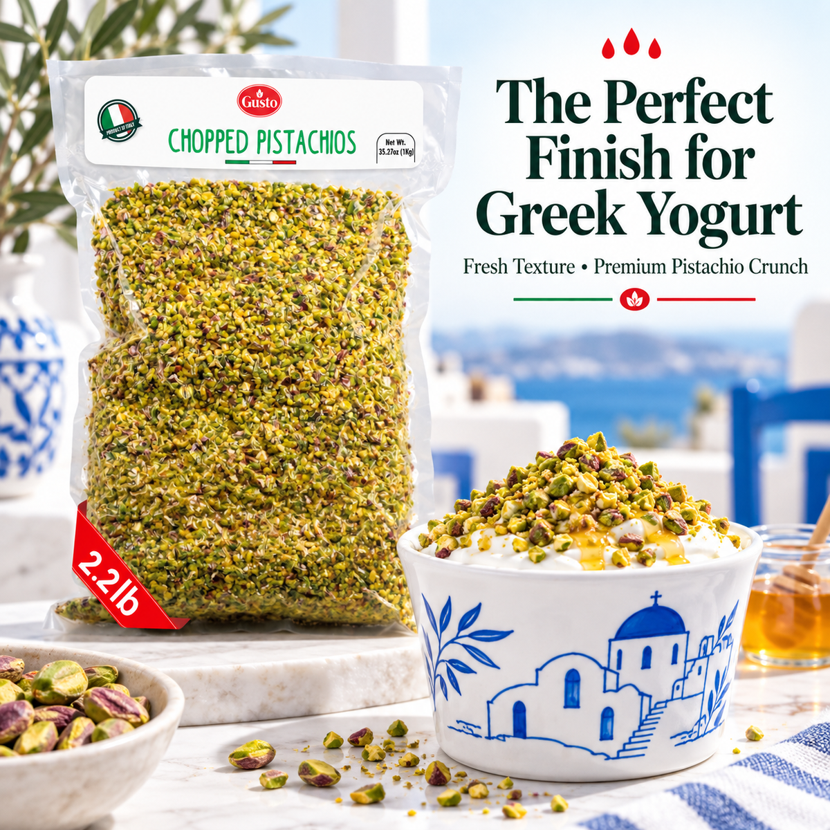 Gusto Etna Sicilian Raw Chopped Pistachios – 1 kg (2.2 lb) Bulk