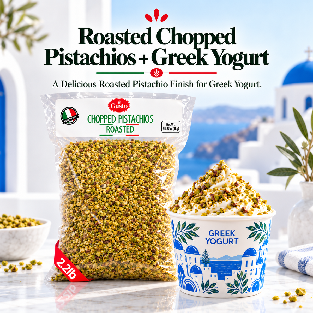 Gusto Etna Sicilian Roasted Chopped Pistachios – 1kg (2.2 lb) Bulk
