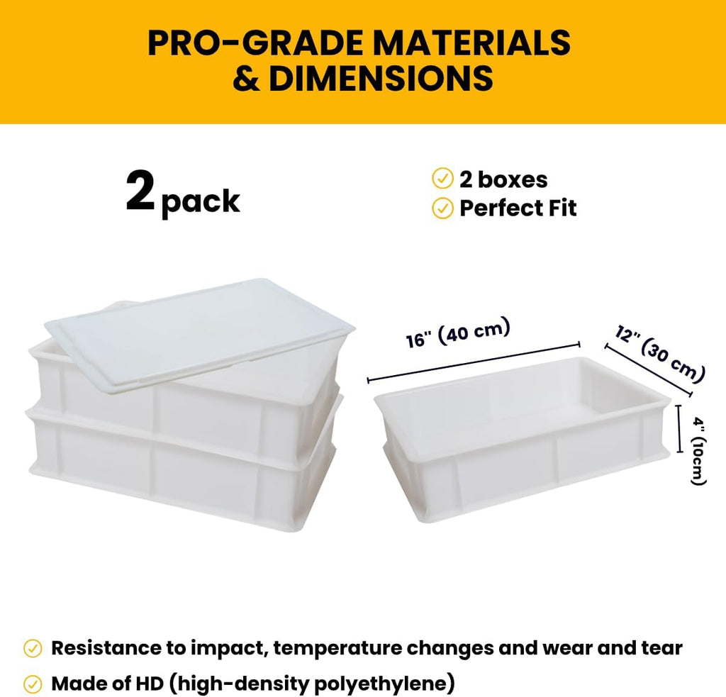 L'Oro Del Sud Dough Proofing Box – 2 Pack with Lid, White | Professional Pizza Dough Fermentation Tray Made in Italy