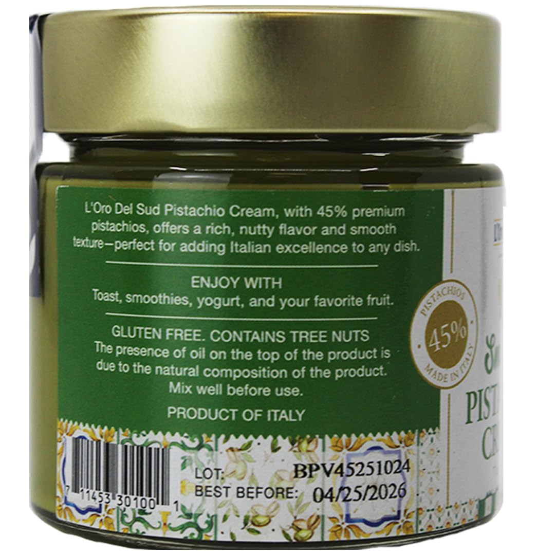 LOro Del Sud, Pistachio Cream Premium 45% Pistachios, 7oz (200g)