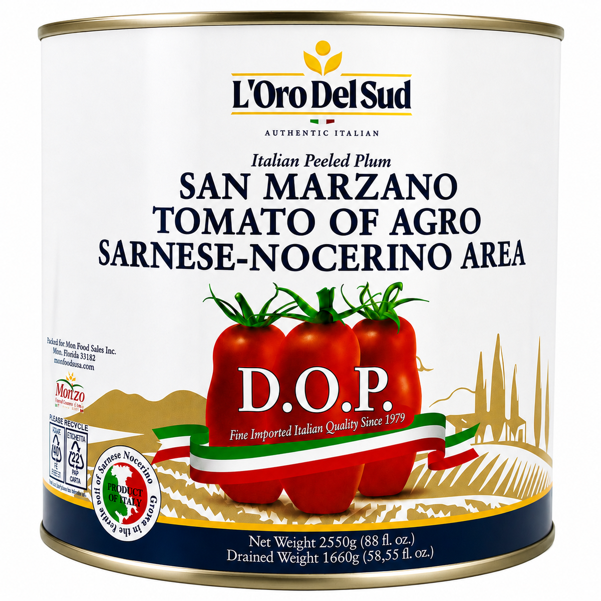 L'Oro Del Sud, D.O.P San Marzano Tomatoes of Agro Sarnese-Nocerino Area, 2550g (89.9 oz)