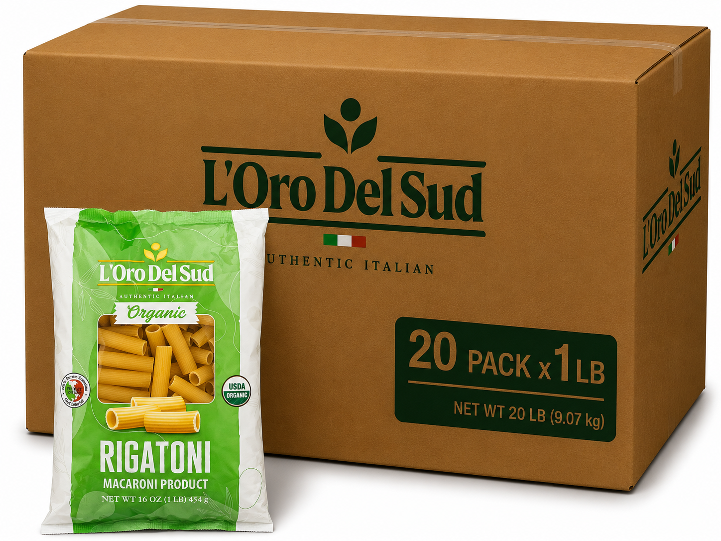 L'Oro Del Sud, Organic Rigatoni Pasta 20 Pack x 1 lb