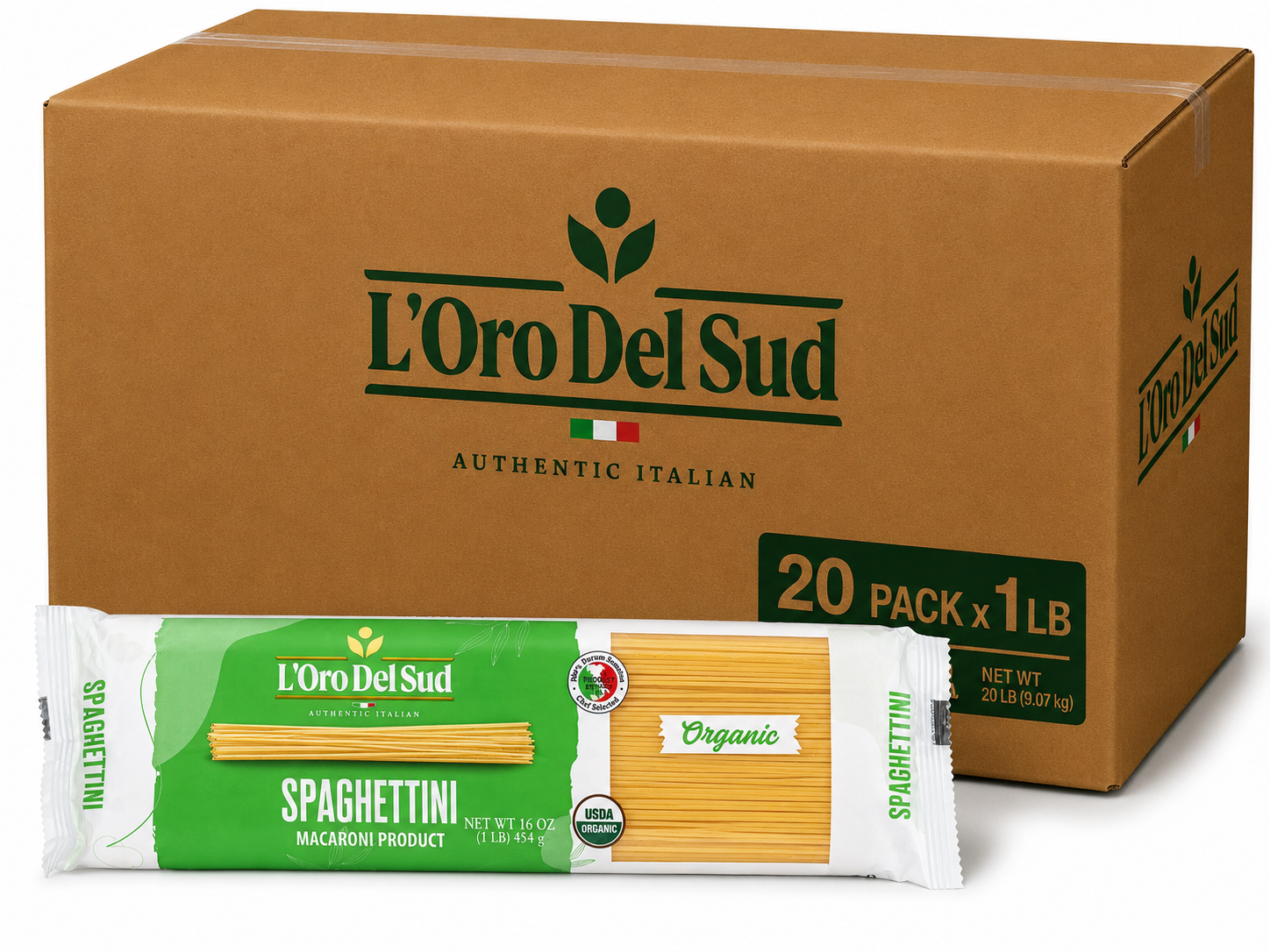 L'Oro Del Sud, Organic Spaghettini Pasta 20 Pack x 1 lb