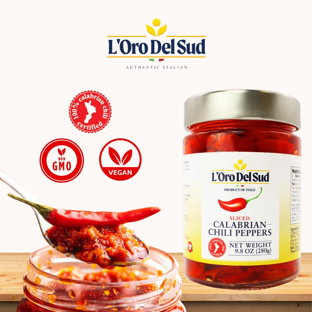 L'Oro Del Sud, Sliced Calabrian Chili Peppers, 9.8 oz  (280 g)