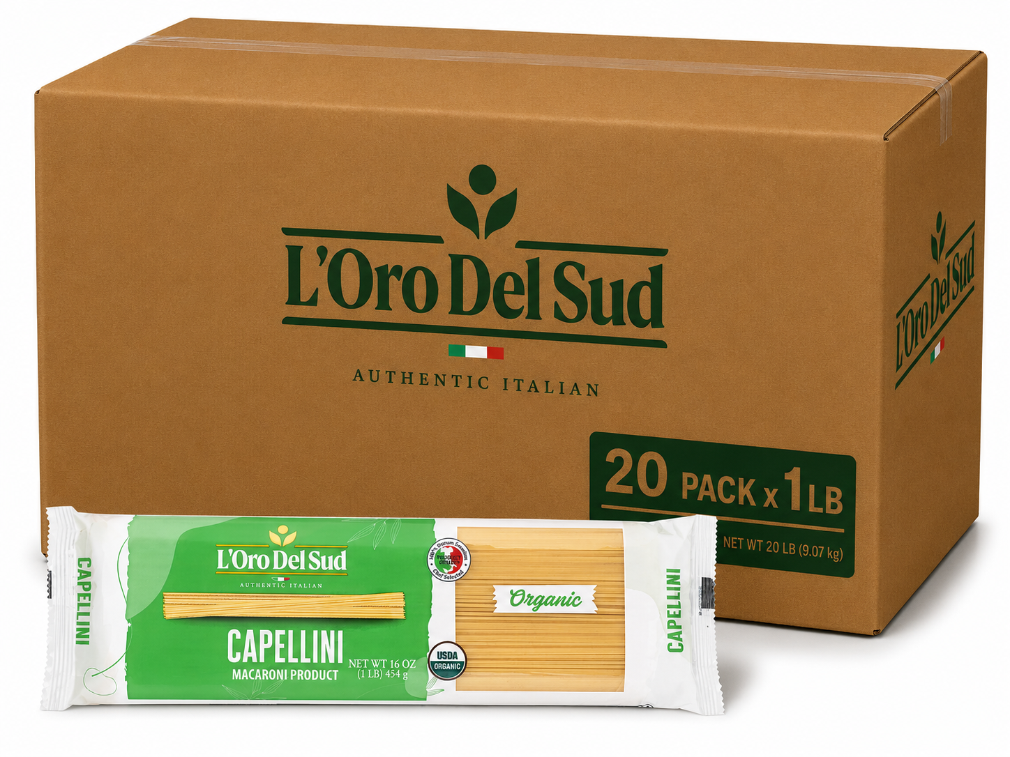 L'Oro Del Sud, Organic Capellini Pasta 20 Pack x 1 lb