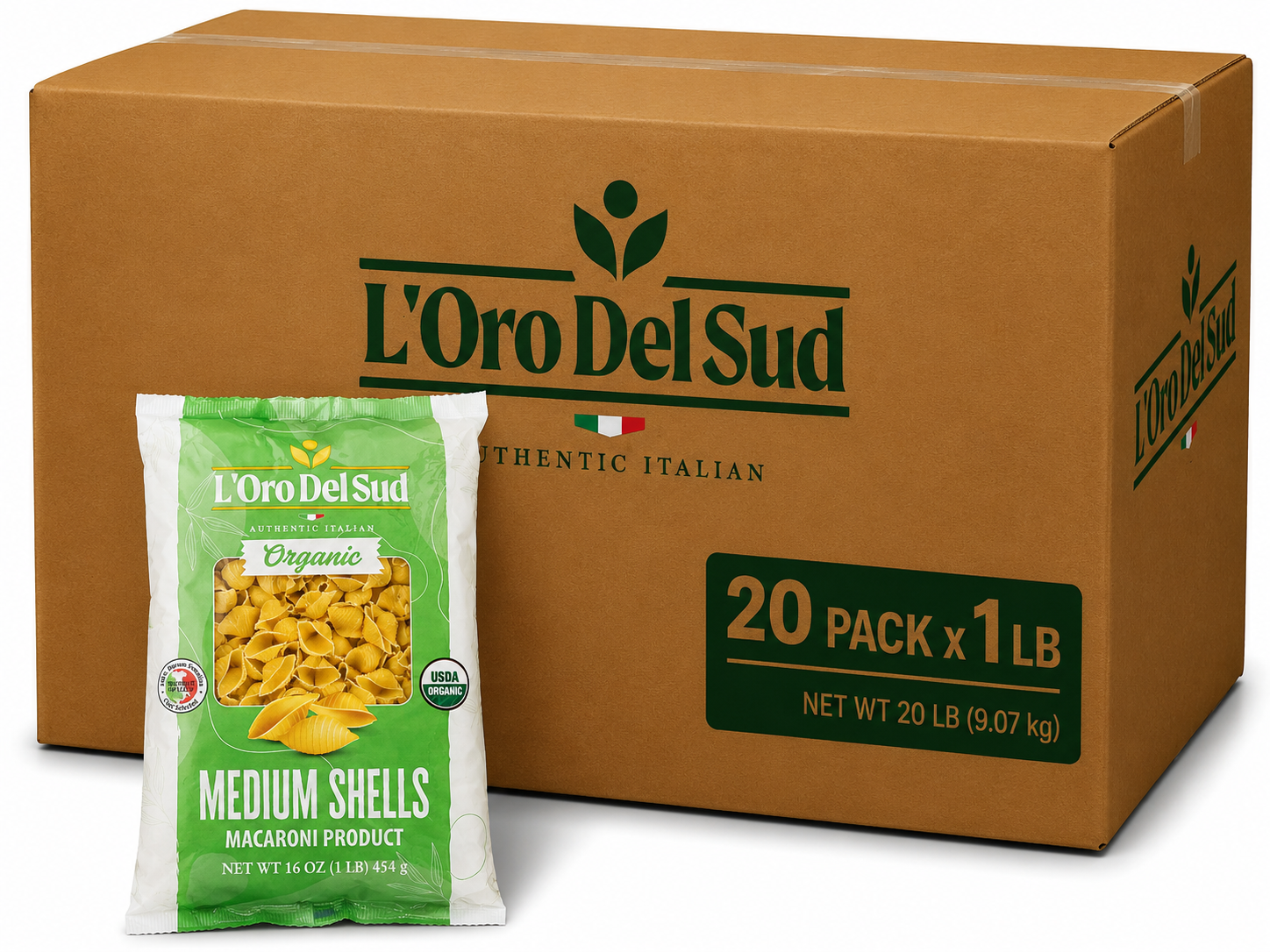 L'Oro Del Sud, Organic Medium Shells Pasta, 20 Pack x 1 lb