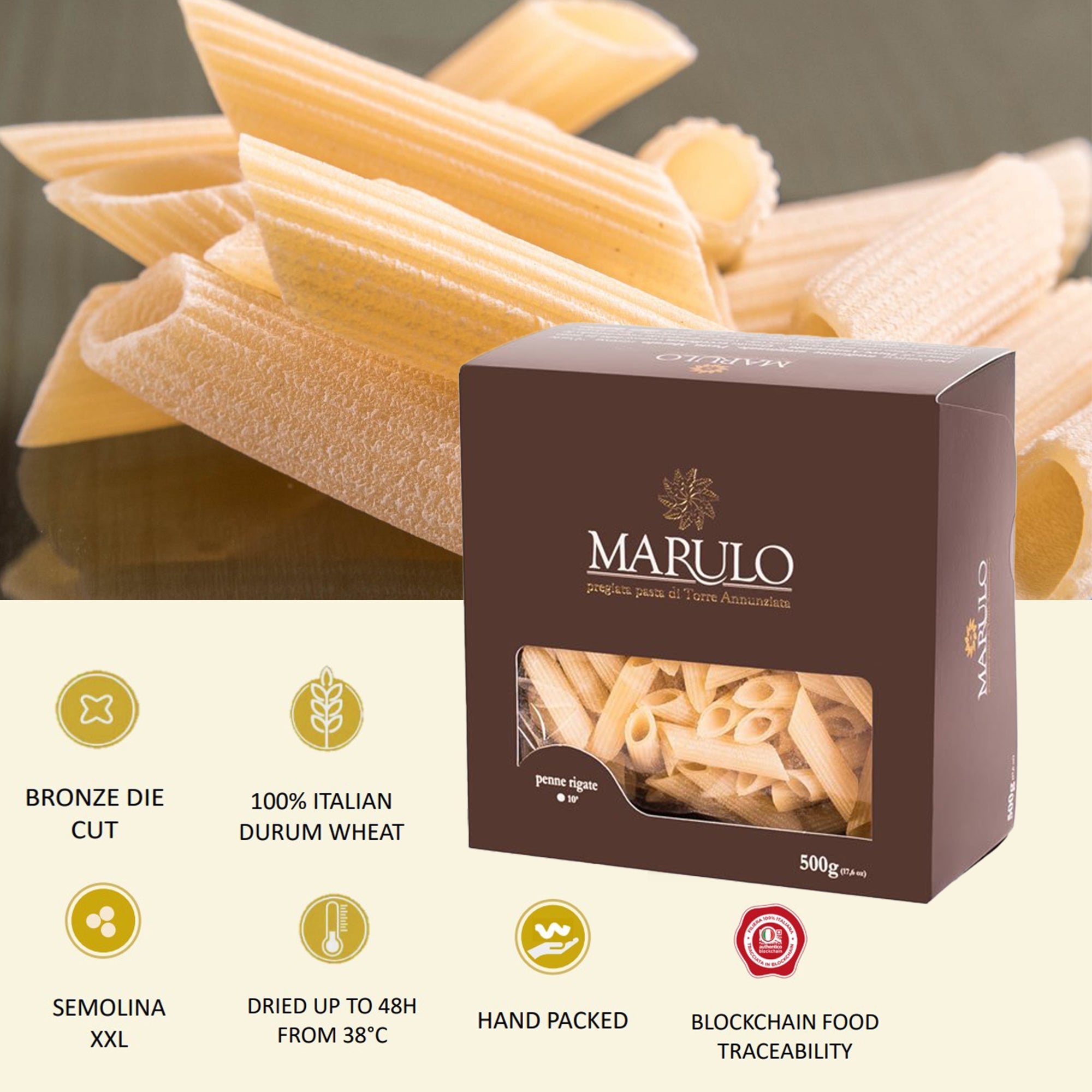 Marulo, Organic Penne Rigate Homemade Artisan Pasta 500g
