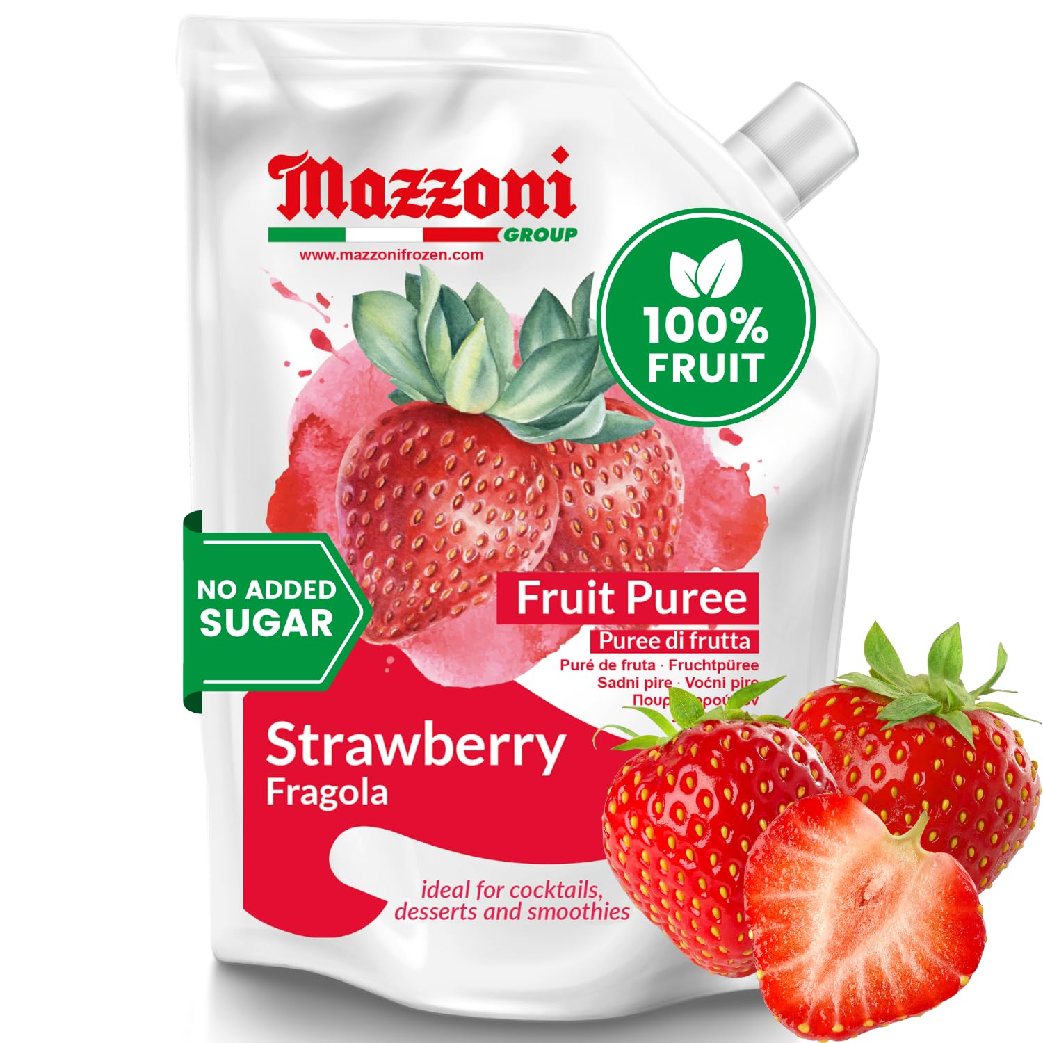 SALE! Mazzoni Strawberry Fruit Puree, 100% Fruit, No Sugar Added 1 kg (2.2 lb) best by July 2026