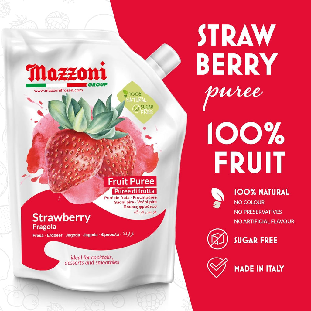 SALE! Mazzoni Strawberry Fruit Puree, 100% Fruit, No Sugar Added 1 kg (2.2 lb) best by July 2026