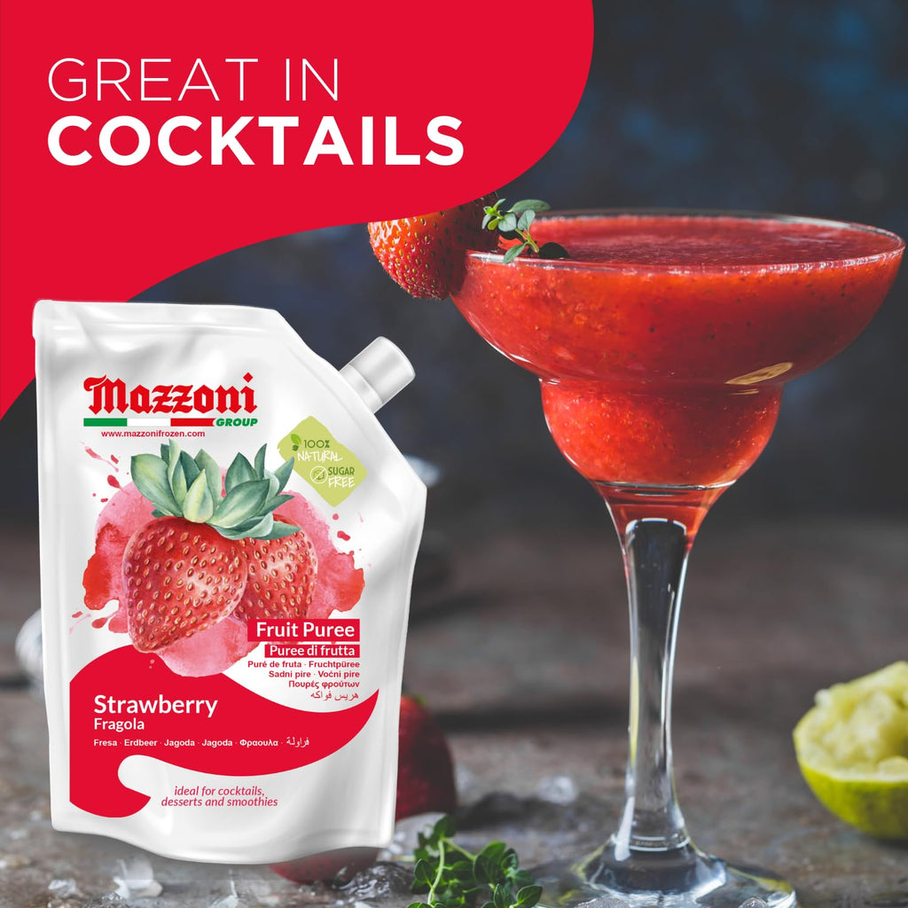 SALE! Mazzoni Strawberry Fruit Puree, 100% Fruit, No Sugar Added 1 kg (2.2 lb) best by July 2026