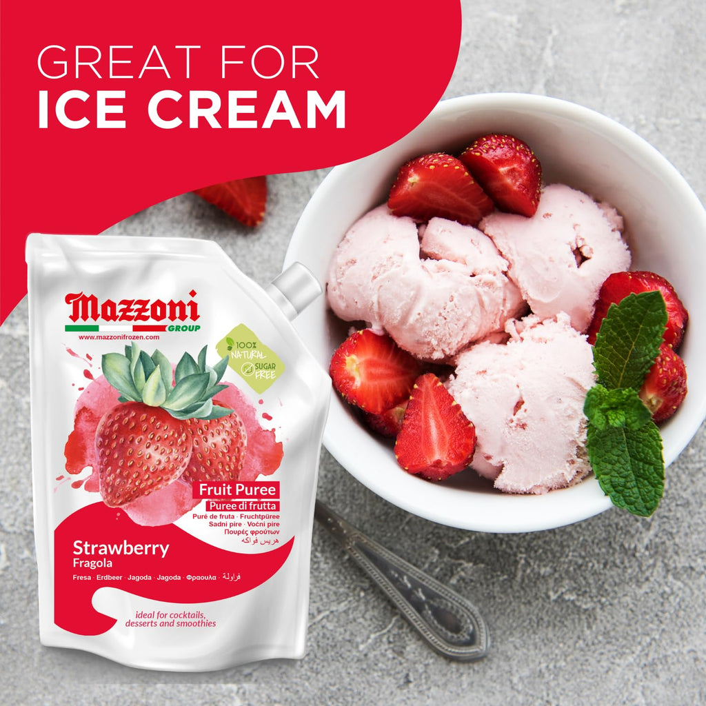 SALE! Mazzoni Strawberry Fruit Puree, 100% Fruit, No Sugar Added 1 kg (2.2 lb) best by July 2026